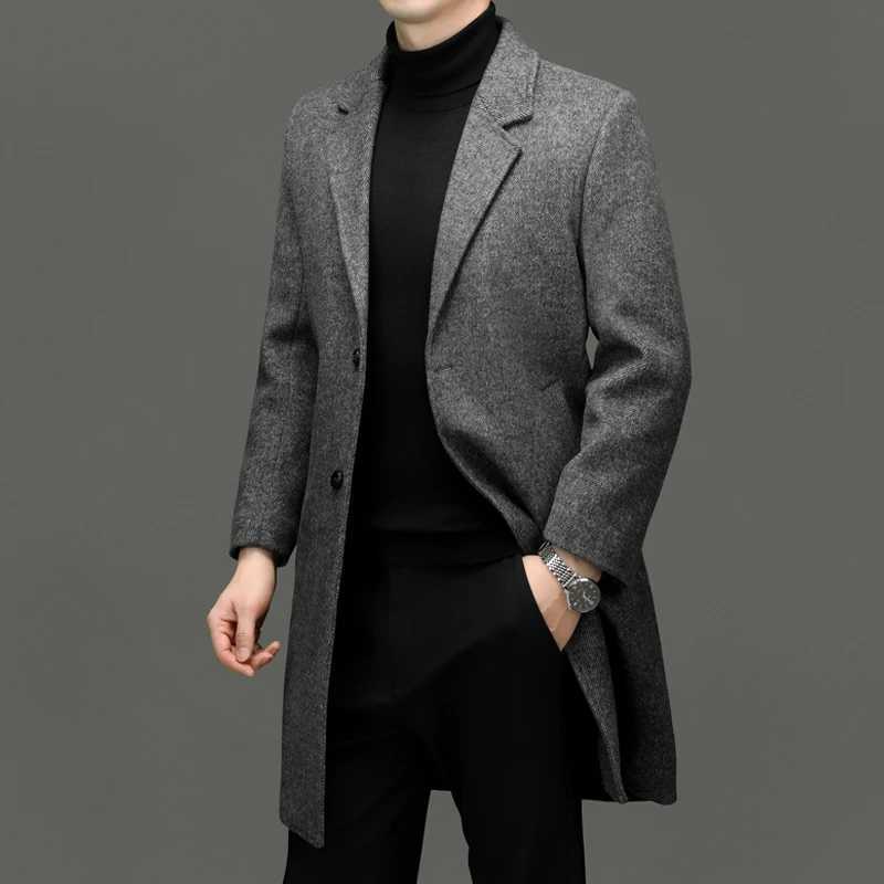 Fall Winter Men Sheep Wool Overcoat Gray Coffee Beige Notched Collar Design Cashmere Coat Male Business Causal Outerwear OfficeT251025