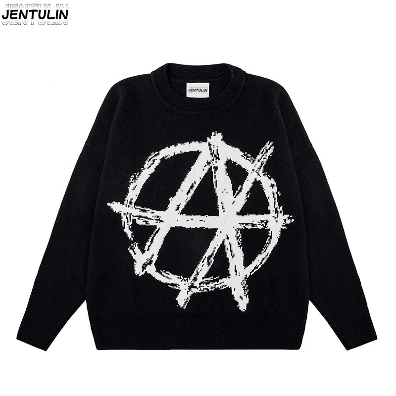 Harajuku Mens Winter Sweater Y2K Gothic Loose Womens Streetwear Punk Hip Hop Round Neck Knitted Graphic Mens Clothing 251020