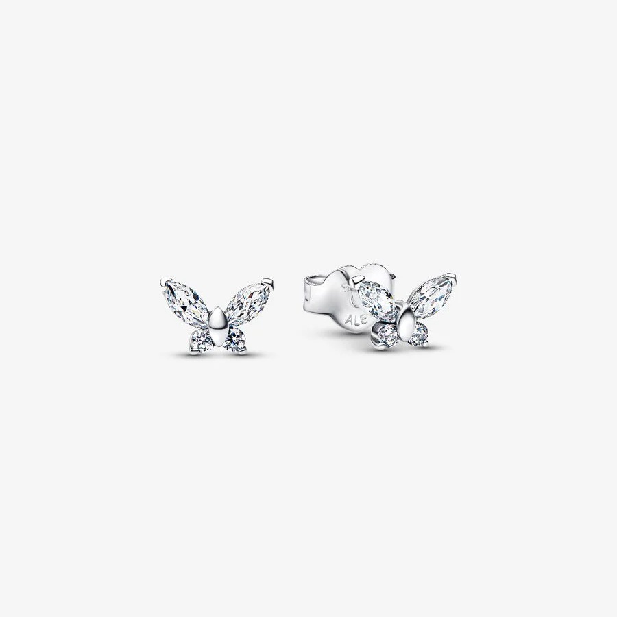 Fashion Women Girls Silver Gold Stainless Steel Round White Zircon Flower Butterfly Heart Circle Letter Stud Hoop Earrings Jewelry H260129