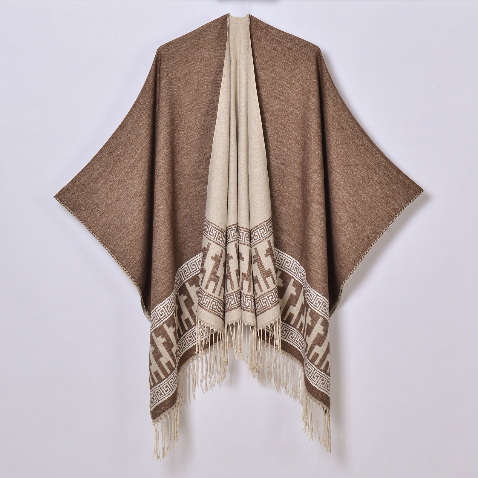 Autumn Winter Shawl New Womens Letter Dot Coat Tassel Jacquard Cape Cardigan