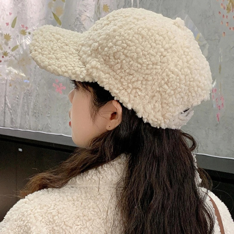 Lamb Wool Cap Women Baseball Cap Autumn Winter Warm Hat Lady Girls Outdoor Warm Winter Spring Plush Fuzzy Men Caps Hat 251023