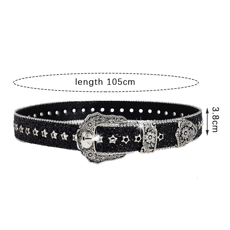 Personality Gothic Rhinestone Belts For Women Girl Fashion PU Leather Belts Western Cowboy Y2K Retro Jeans Skirt Decor Waistband 251024