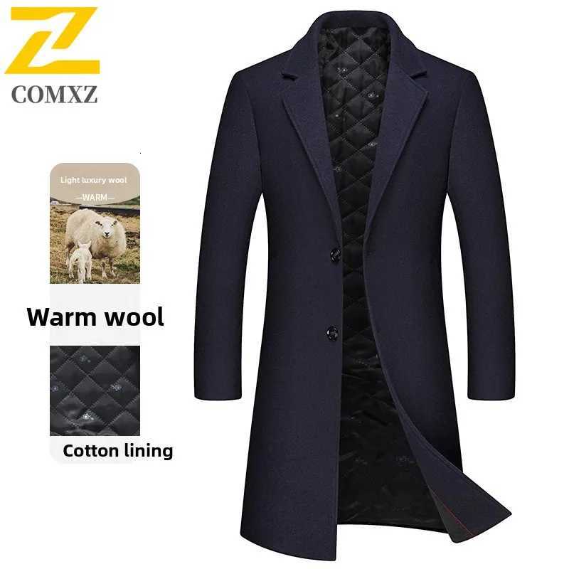 COMXZ Mens Wool Overcoat Winter Luxury Outdoor Office Thickened Coat Casual Daily Wear Windproof Fashionable Trench OuterwearT251025