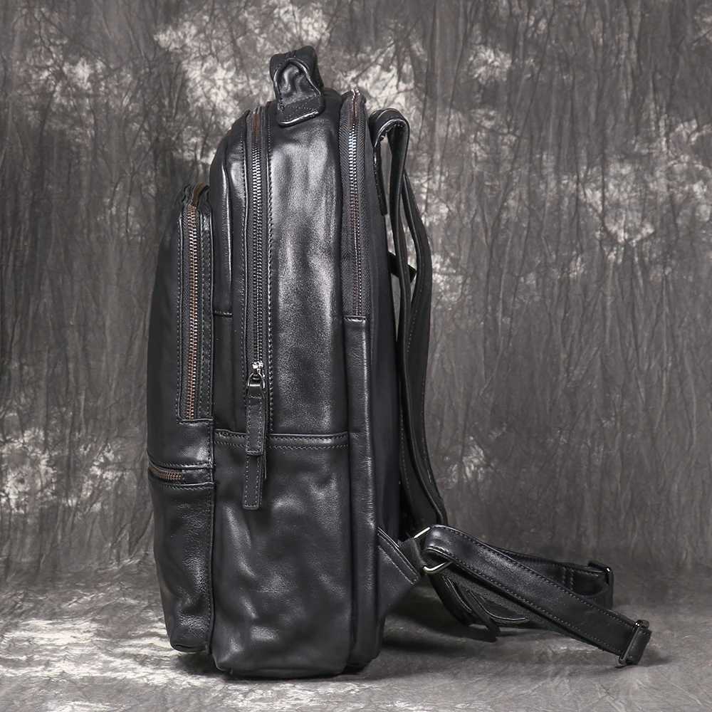 LUOKIR New Leather Mens School Bag with Layered Cowhide Handbag Large Capacity Computer Bag Womens Travel Backpack W251025
