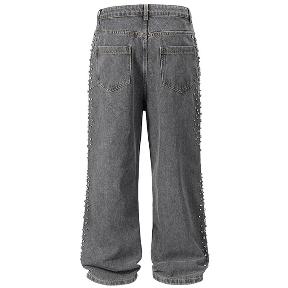 Diamond Jeans Side Rhinestone Wide Leg Baggy Jeans Men Streetwear Fashion Denim Pants Black Blue Hipster Jeans 251023
