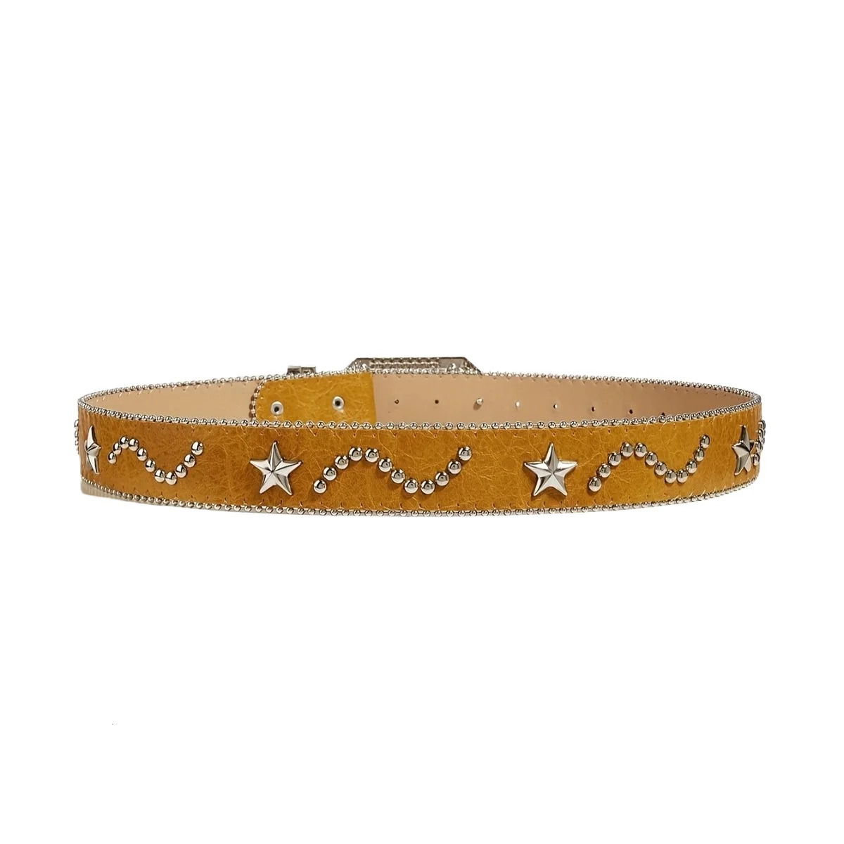 1pc Mens Yellow Y2k Punk Rhinestone Eagle Buckle Rivet Belt Jeans Versatile Decorative Belt 251024