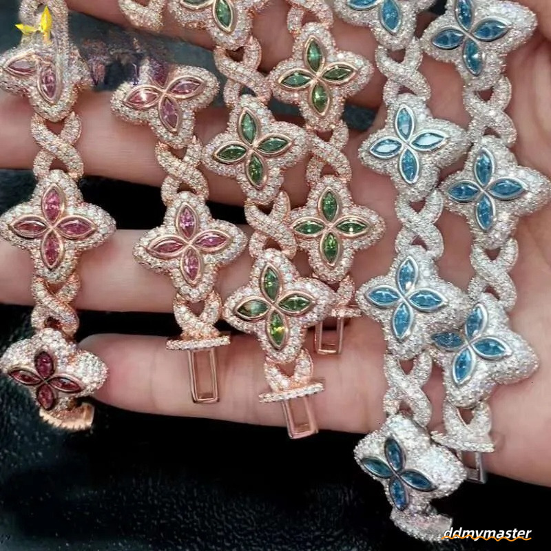 Best Selling Hip Hop Rapper Clover Bracelets Sterling Sier VVS Moissanite Infinity Cuban Link Bracelet Fine Jewelry Ddmymaster