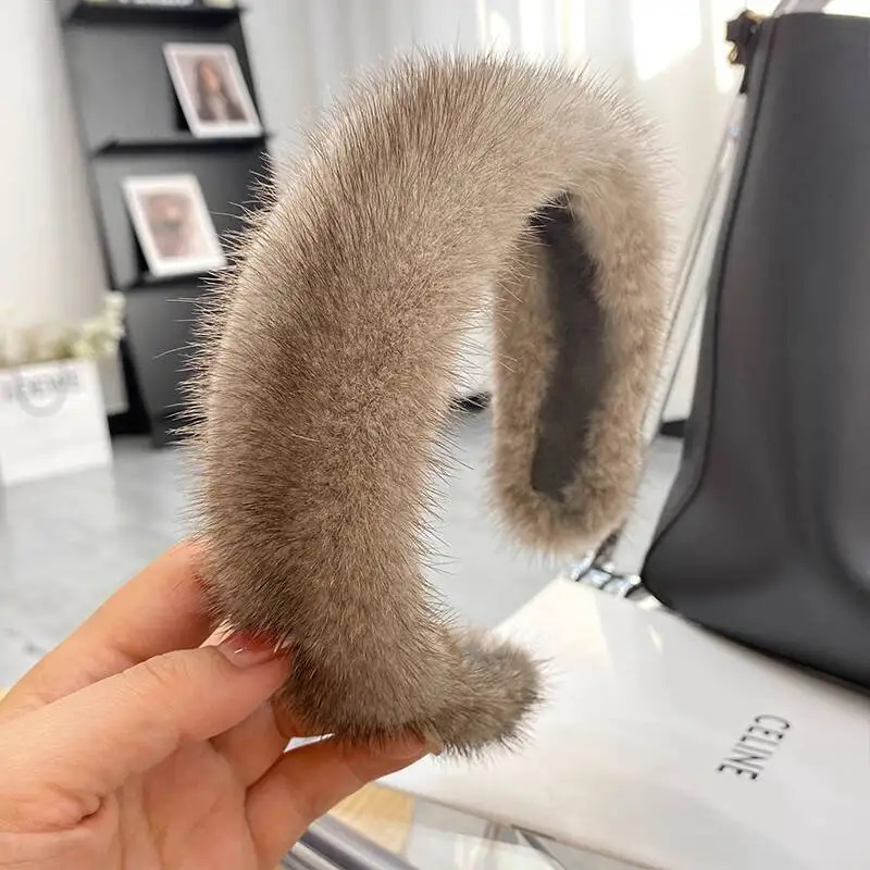 Real Mink Fur Hair Hoop Winter Wash Face Mink Hair Headwear Natural Mink Fur Headbands Fashion Hair Hoop Furry Gift For Women 251023