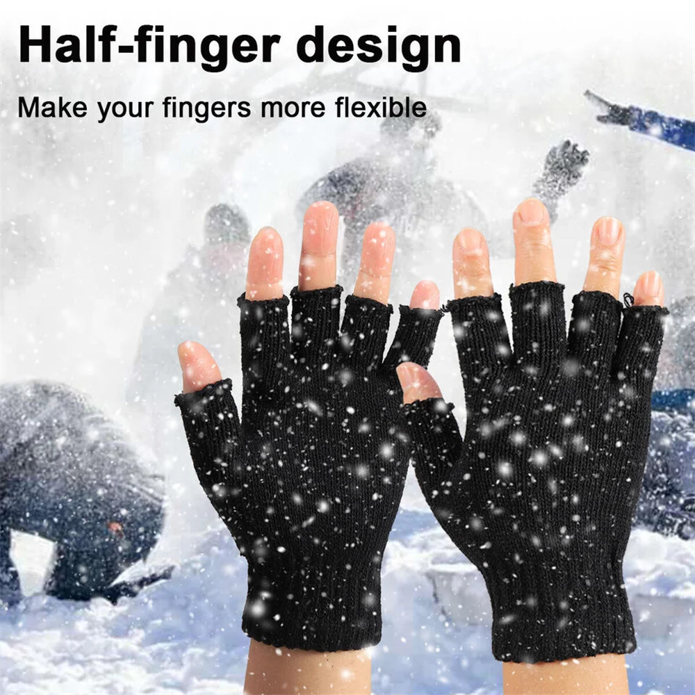 Knitted Thermal Fingerless Gloves Warm Winter Half Finger Gloves for Men Womens Solid Casual Gloves Xmas Gift 251021