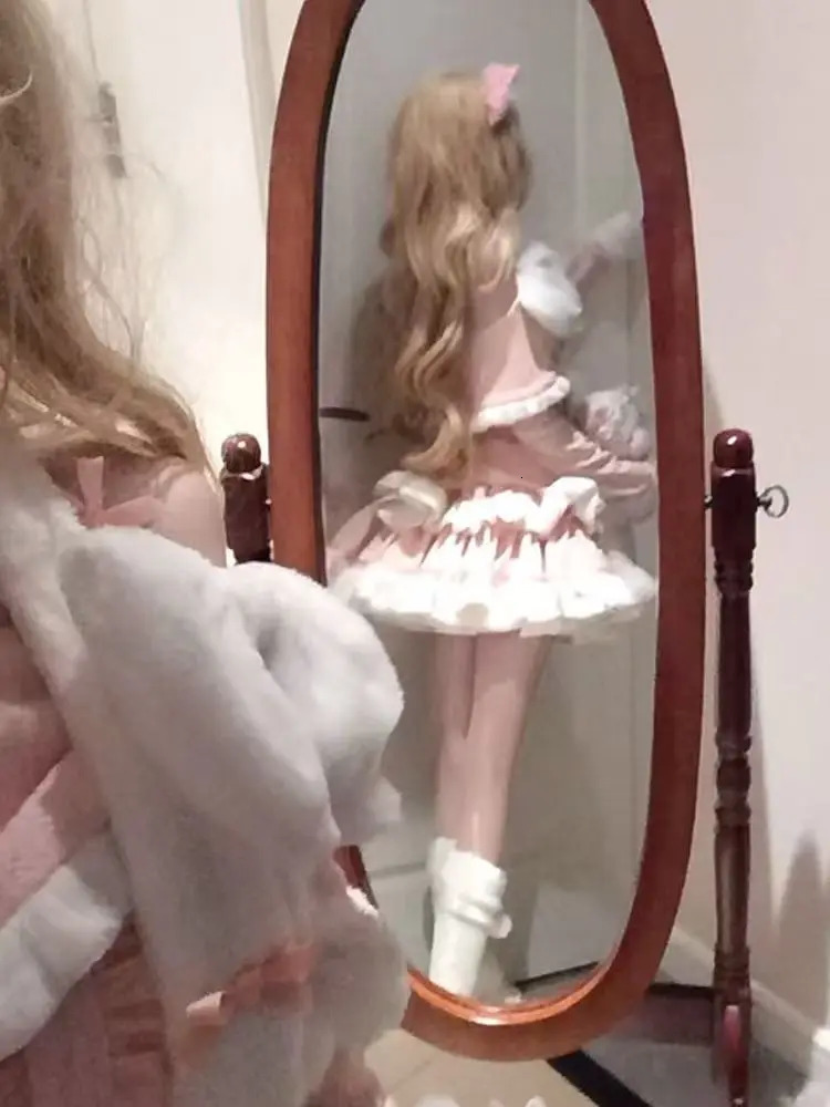 Winter Sweet Lolita Princess Kawaii Bow Pink n Slimming Womens Suit Y2k Elegant Warm Two Piece Set Japanese Outfit 251016