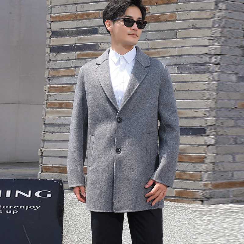100 Wool HandSewn Mens Coat Long Overcoats Boy Buttons Cardigan Longstyle Woolen Coats Overcoat 2024 NewT251025