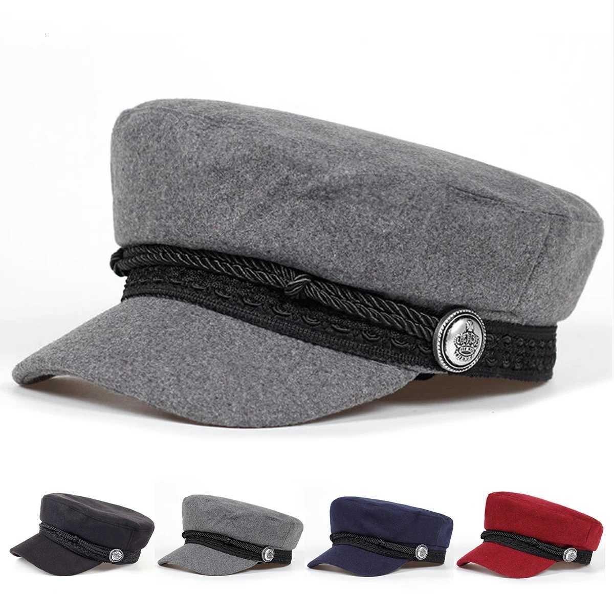 Fashion Wen Crown buckle lace Army C Spring Autumn Sailor Hats Black Ladies Beret Cs Men Flat Top Ctain Military Cs Y251025