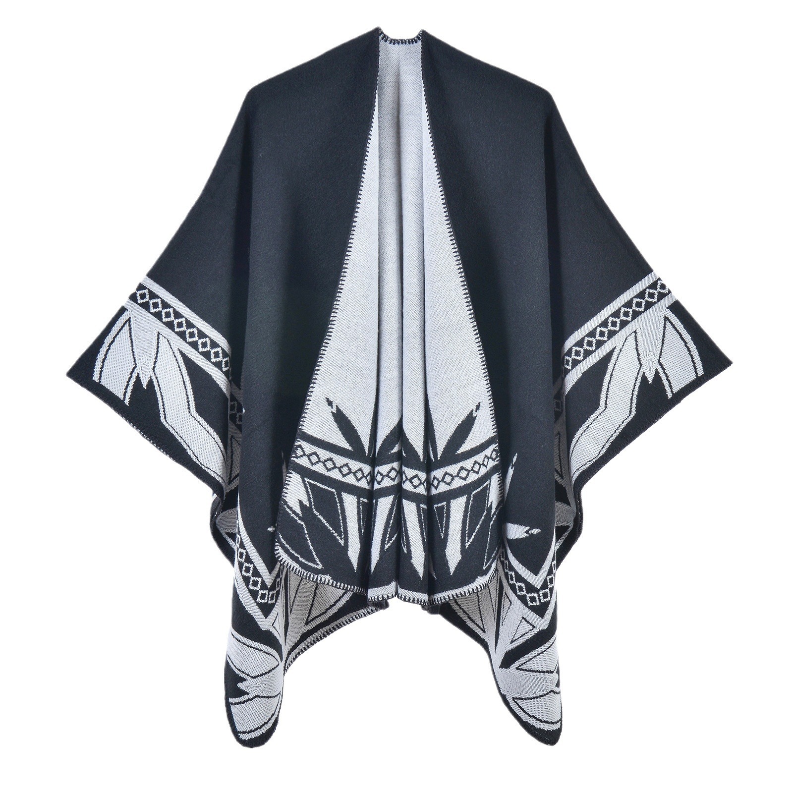 Autumn Winter New Thickened Imitation Cashmere Split Cape Shawl Travel Outerwear Cloak