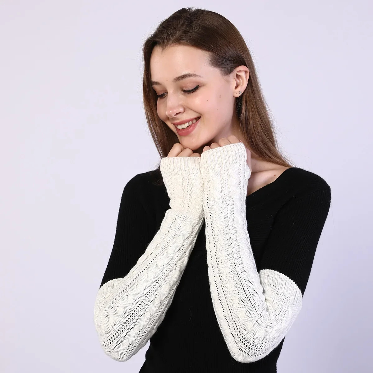Womens Autumn Winter Woolen Fingerless Gloves Long Knitting Warm Cover Arm Warmers Sleeve for Women 251021