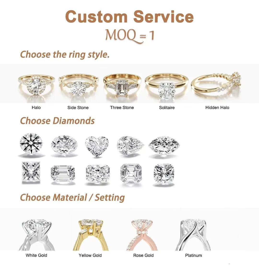 Custom 10K Gold Engagement Solitaire Ring with 1CT 2CT 3CT 5CT Oval Marquise Cut VVS Moissanite Diverse Sizes for Perfect Fit