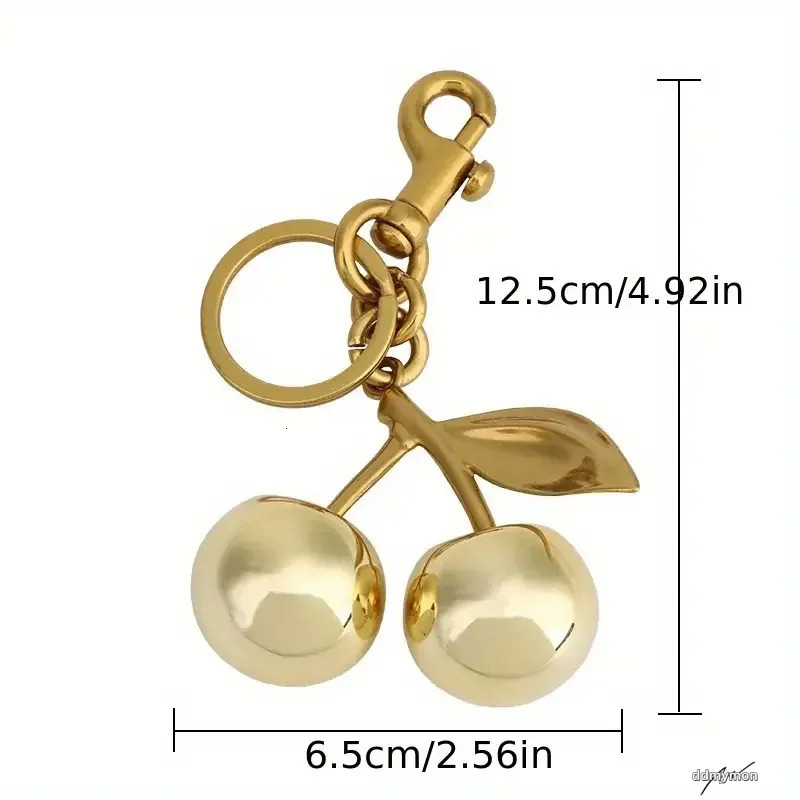 Golden Cherry Keychain For Women And Men, Fashionable Glitter Keyring Fruit Pendant Bag Accessory Ddmymon