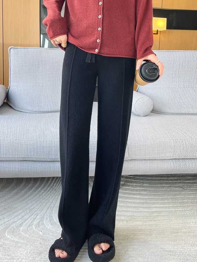 ANGEL 100 Merino Wool Womens Mid Seam Pants Autumn Winter Casual Soft Warm Cashmere Knitted Trousers New Fashion Cosy PantsT251025