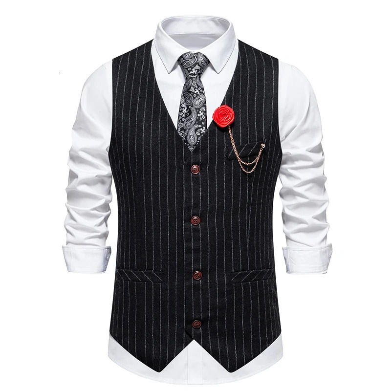 Arrival Mens Retro Tweed Vest Fashion Striped Dress Suit Vest Male Casual Vintage Gentleman Waistcoat Chain Accessories 251024