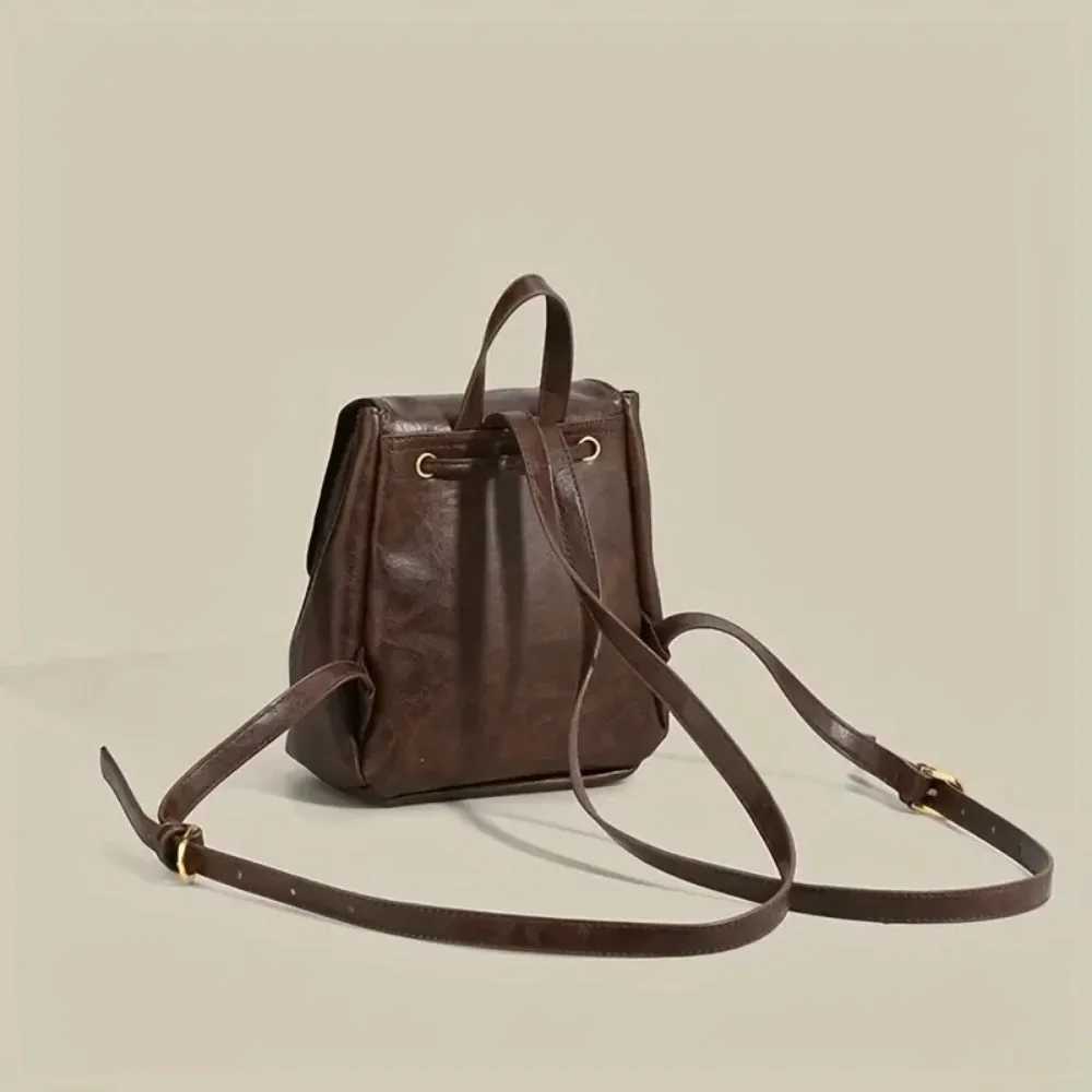 2025 Now Small Drawstring Flap Backpack Women Mini PU Leather Textured School Backpack Fashion Travel Commuter Bag Girl Bakpacks W251025