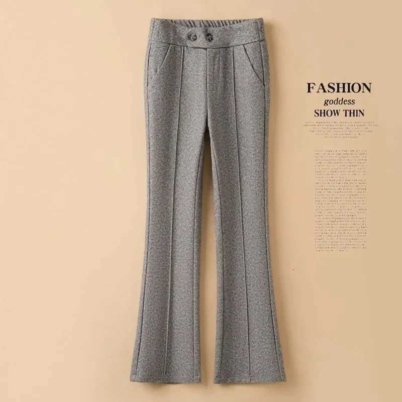 New Autumn Winter Thick Woolen Pants For Women Elastic High Waist Casual Flared Pants Fashion Office Female Wool TrousersT251025
