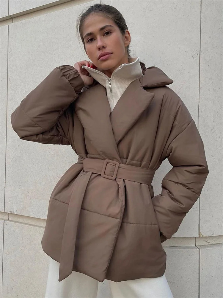Tossy Winter LaceUp Pocket Parkas Outwear Female VNeck Loose Long Sleeve Fashion High Waist Bandage Coat Ladies Solid Outwear 251013
