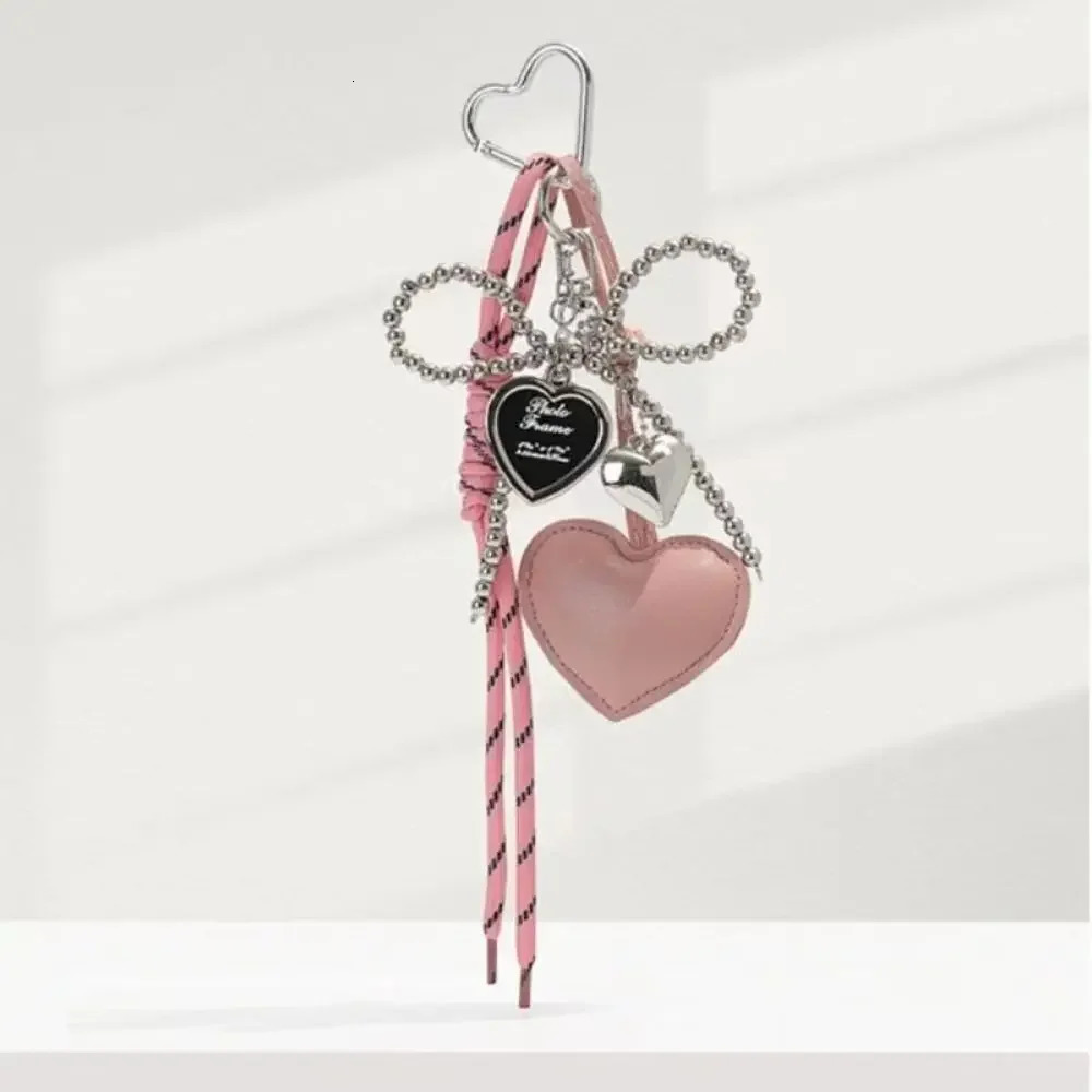 Charm Tassel Love Heart Pendant Creative Handmade Bowknot Keychain Cute Pearl Bow Keyring Bag Accessories 251023