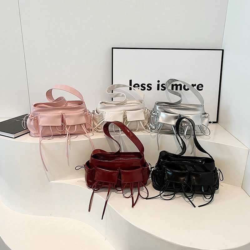 LEFTSIDE Double Pockets Design PU Leather Shoulder Bags For Women 2025 New Fashion Trend Crossbody Bag Females Silver Handbags Z251024