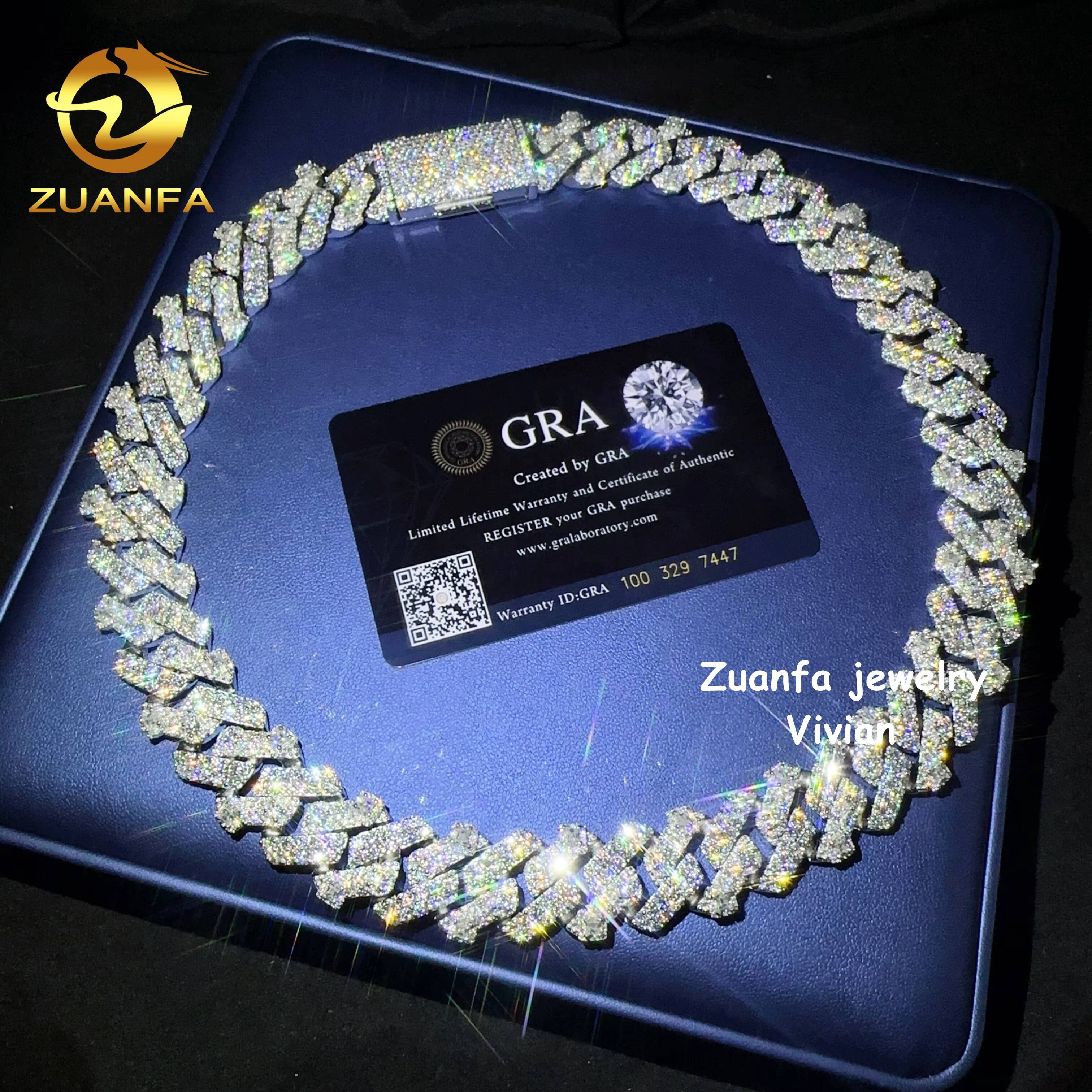 Pass Diamond Tester 18mm Iced Out Hip Hop D Color VVS Moissanite Diamond Sterling Silver 925 Cuban Link Chain Necklace