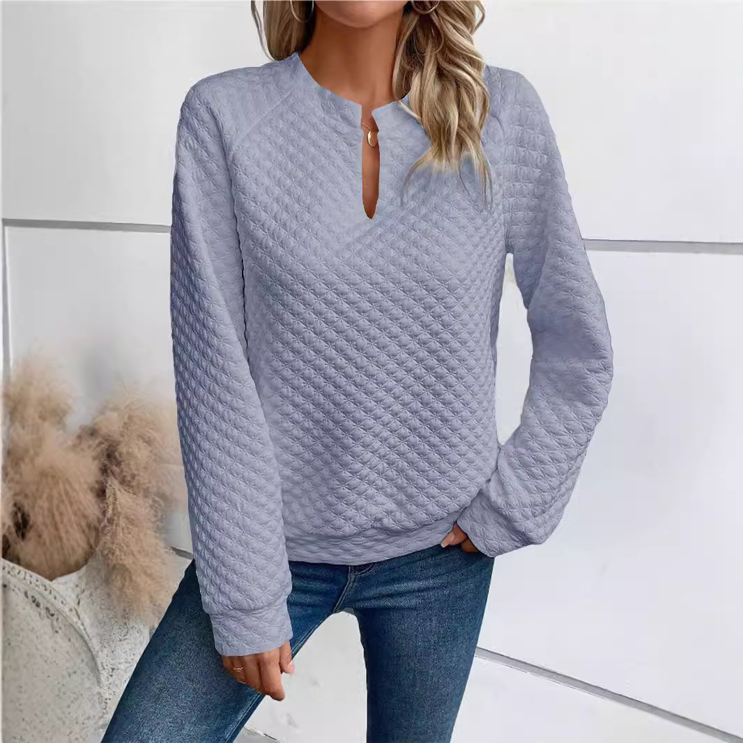 2025 Autumn Winter New Women's Solid Color Deep V-neck Patchwork Long Sleeve Casual Sweatshirt