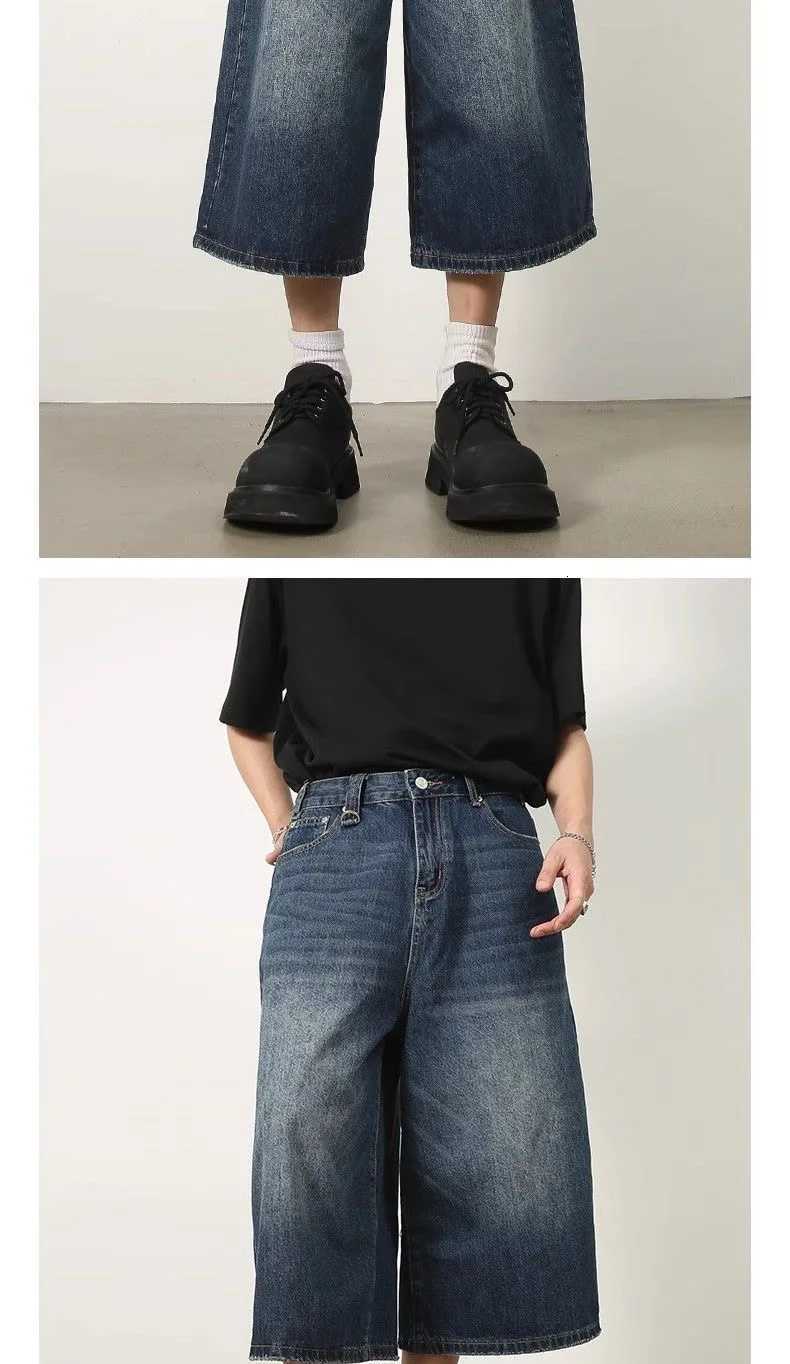 Retro Y2k Baggy Women Men Black Jeans Low Waist Casual Wide Pants Frayed Denim Shorts Big Size ClothesXJ251025