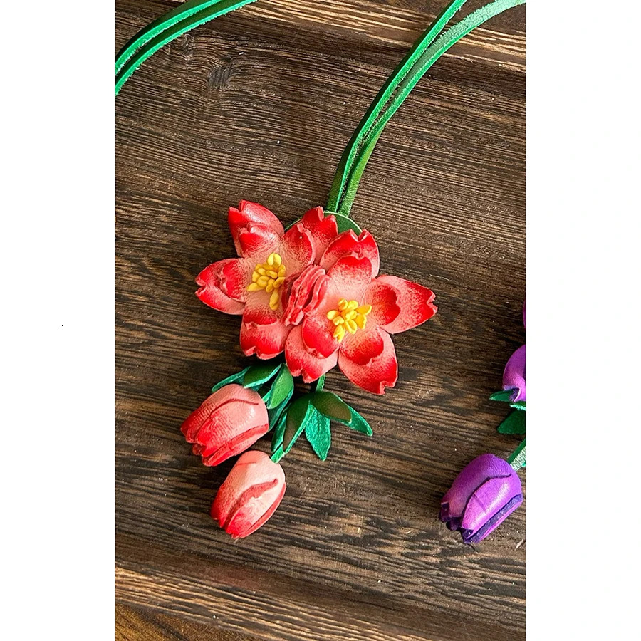 Oriental Cherry Genuine Leather Bag Charm Purple Flower Keychain Bag Pendant Decoration High Girl Gift Bags Accessories 251023