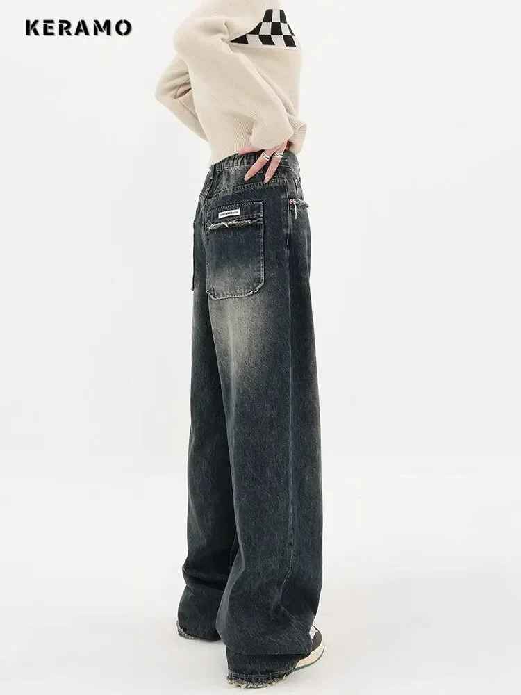 Harajuku Streetwear Retro Fashion Autumn Women High Waist Jeans Loose Wide Leg Straight Loose Denim Trousers Y2K Baggy Pants 251023