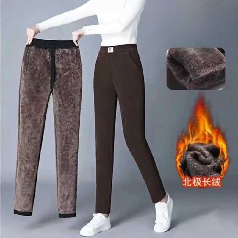 Plush Thick Casual Pants Womens Elastic High Waist Warm Lamb Fur Lined Harlan Pants Loose Corduroy Straight Trousers SweatpantsT251025