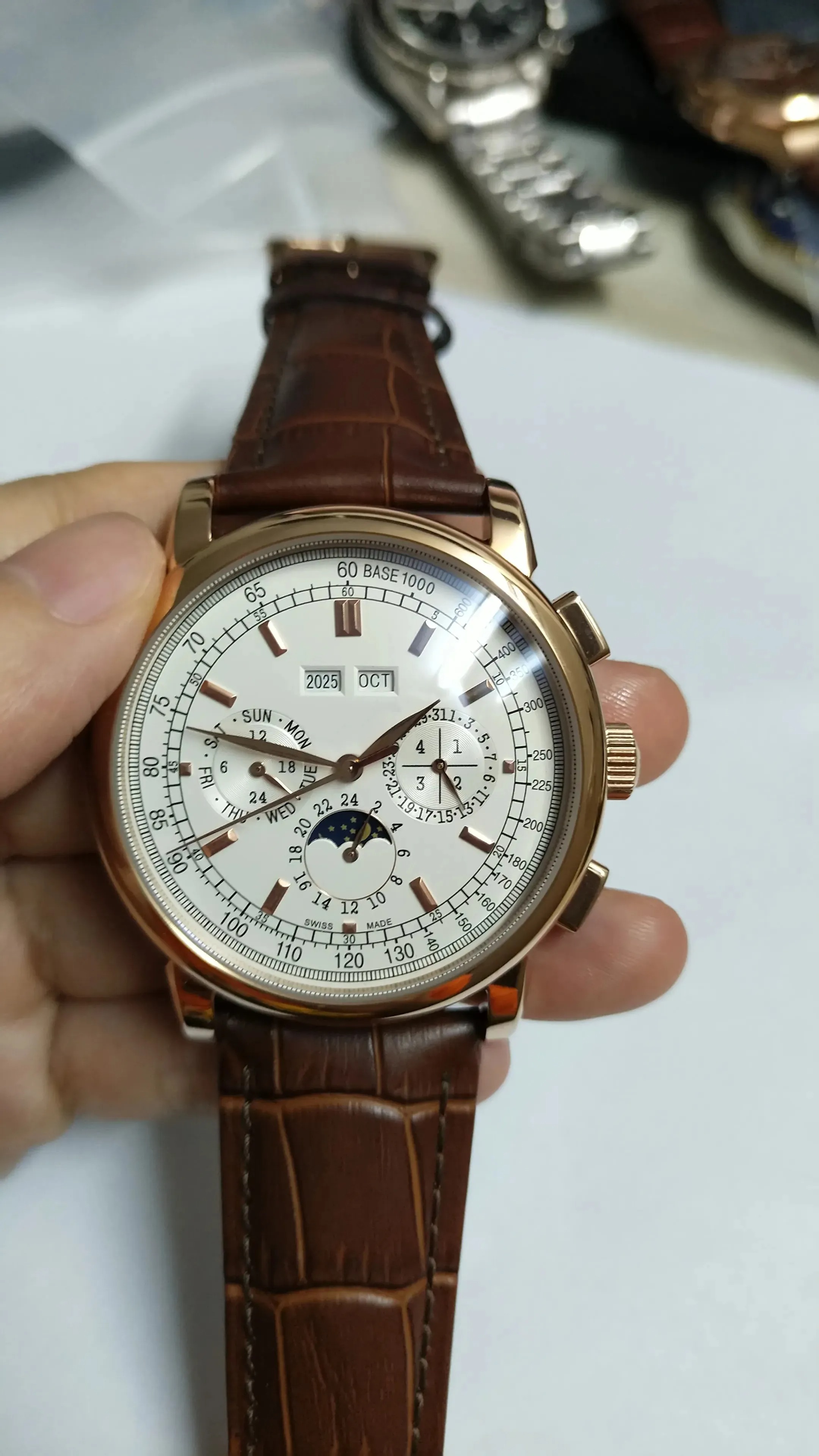 U1 Top AAA Super Complication Timepiece 5270G Automatic Men Watch Moon Phase Complicated Silver Dial Perpetual Calendar Watch Black Leather Montre Wristwatches