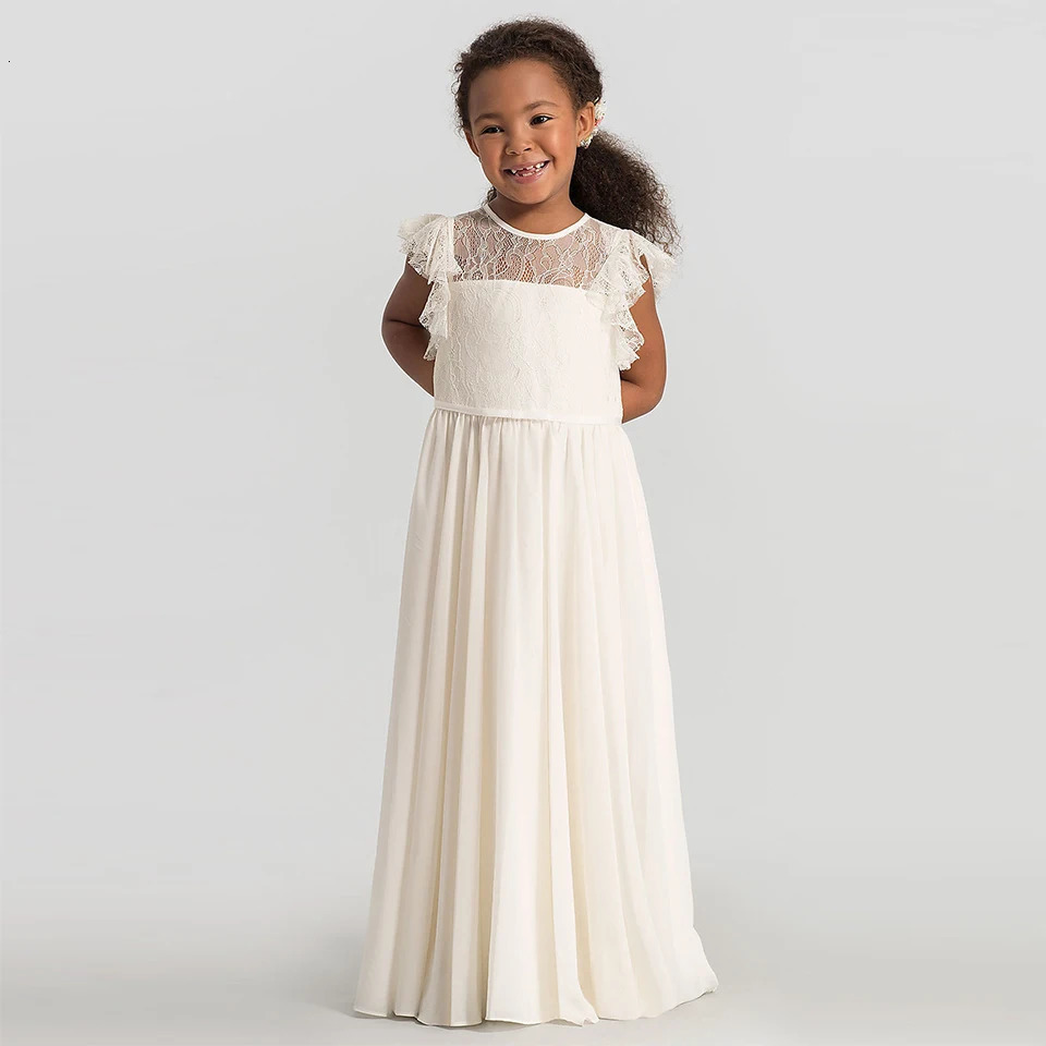Elegant Girls Lace Flower Chiffon Dress Formal Occasion Children Birthday Party Graduation Ceremony Wedding Bridesmaid Costume 251023