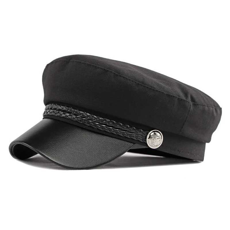 Hot S Fashion Wen Men Cotton Linen Solid Color Baker Boy C Beret Cs with Rope Metal Button Y251025