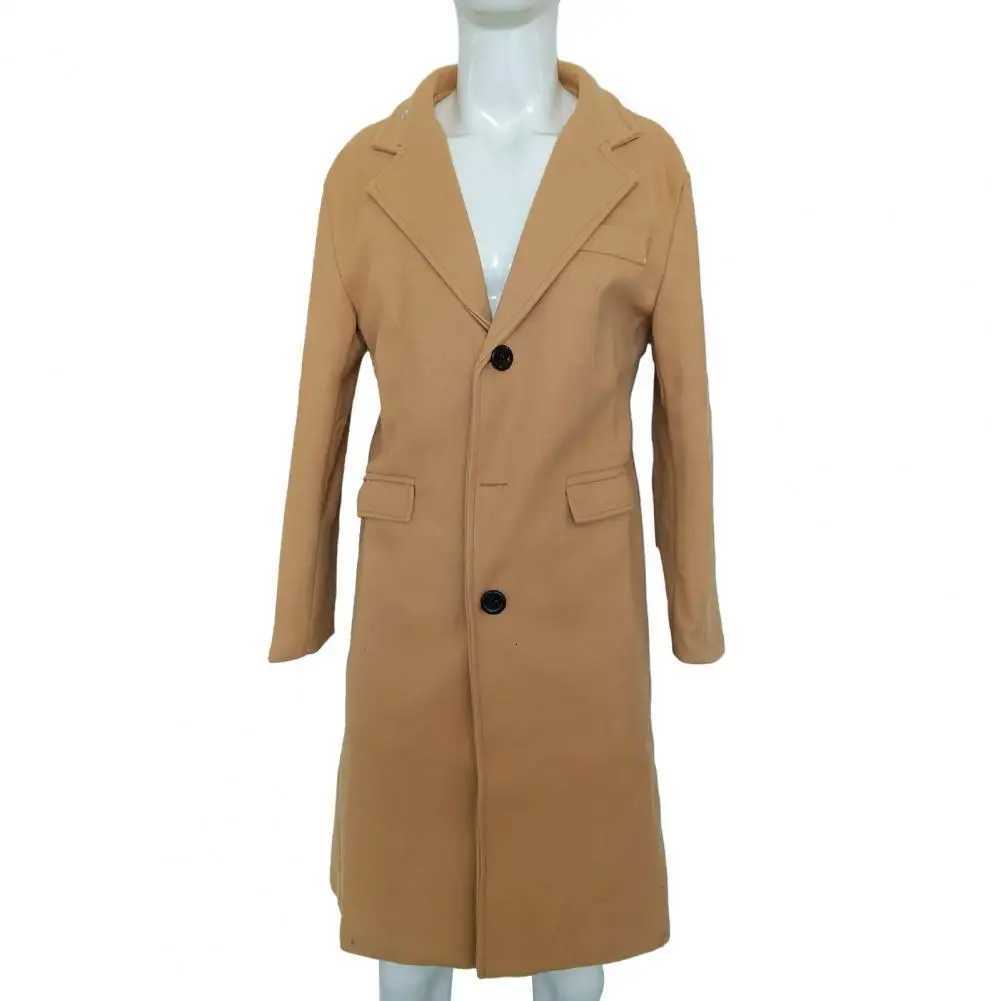 Threebutton Coat Stylish Mens British Style Long Coat Warm Solid Color Windbreaker with Turndown Collar SinglebreastedT251025