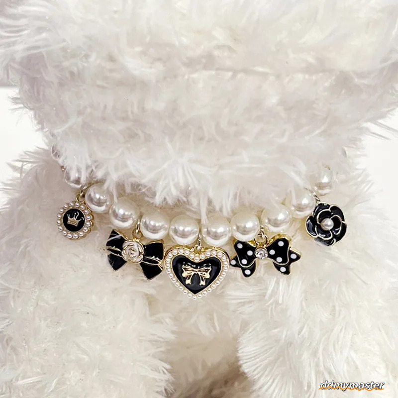 Pearl For - Pet Necklace With Bow & Flower Charms, Adjustable Small Medium Dog Collar Ddmymaster