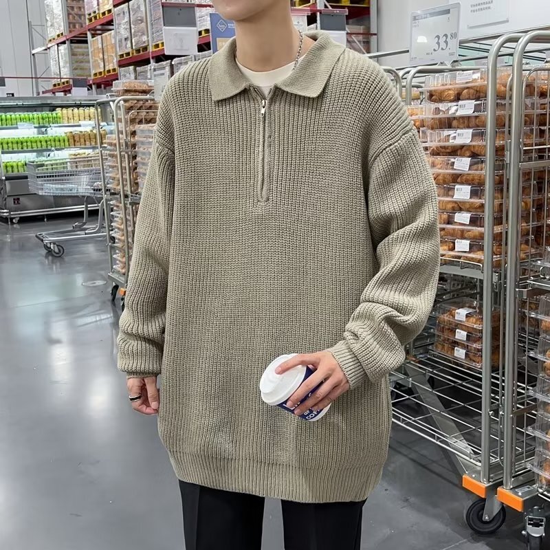 Half-zip Sweater Designer Sweater For Men Spring And Autumn Style Lazy Style Turn-down Collar Knitwear Casual Loose Simple Design