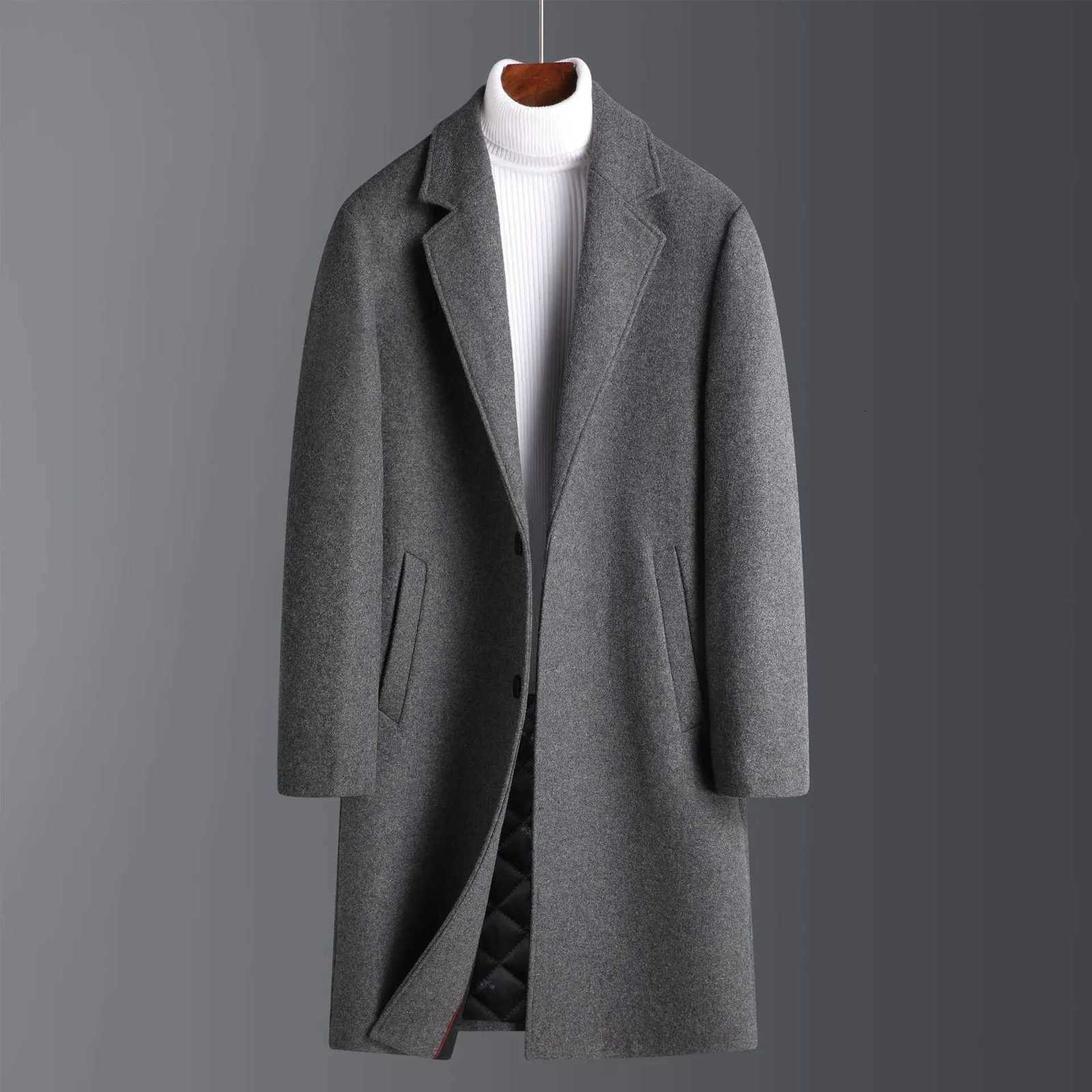 2024 Winter Wool Coat Casual Mens Fashion Trend Medium To Long Thickened Double Sided Woolen Windcoat Coat Trench Coat MenT251025