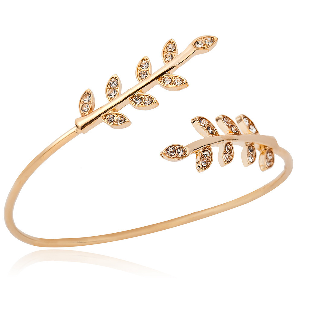 Korean Style New Minimalist Fashion Inlaid Dia Open Geometric Leaf Bracelet Women's Jewelry