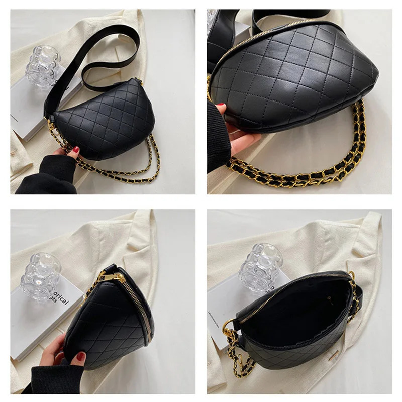 Chain Waist Bags Women Leather Fanny Pack Highquality Zipper Female Crossbody Chest packs Banana Bags Phone pocket 251023