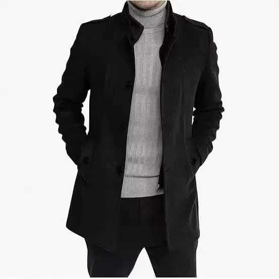 Men Autumn Winter Tweed Coat Solid Color Long Sleeve Zippers Pockets Button Casual Warm Fashion Comfortable Regular Standard FitT251025