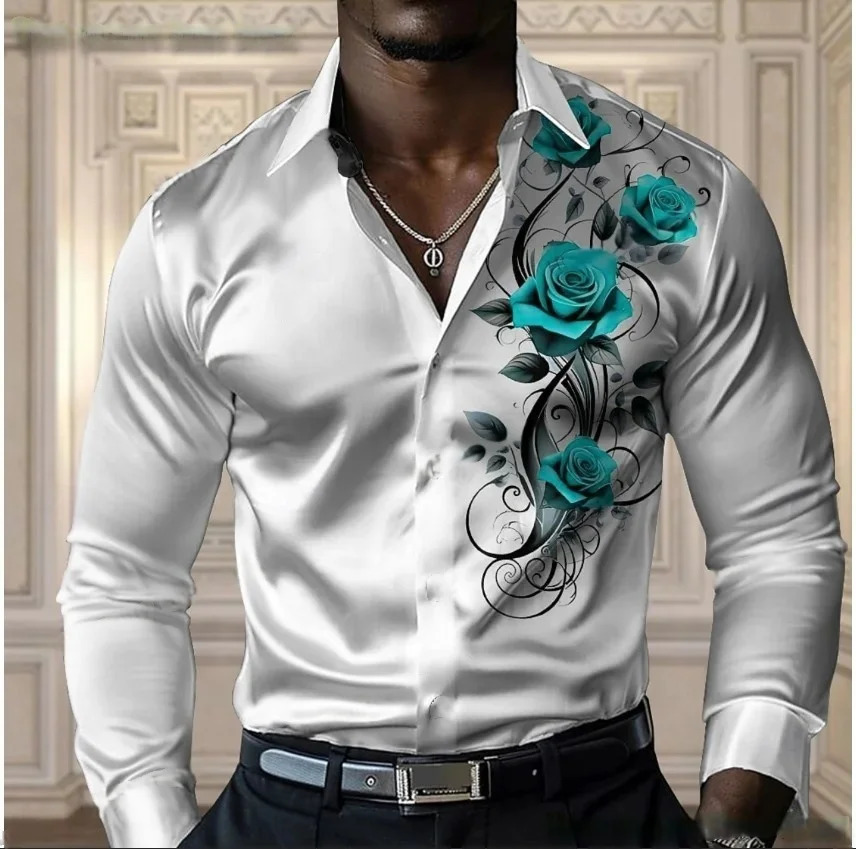 Highend mens rose shirt casual and comfortable buttondown longsleeved shirt fashionable fourseason shirt plussize 251023