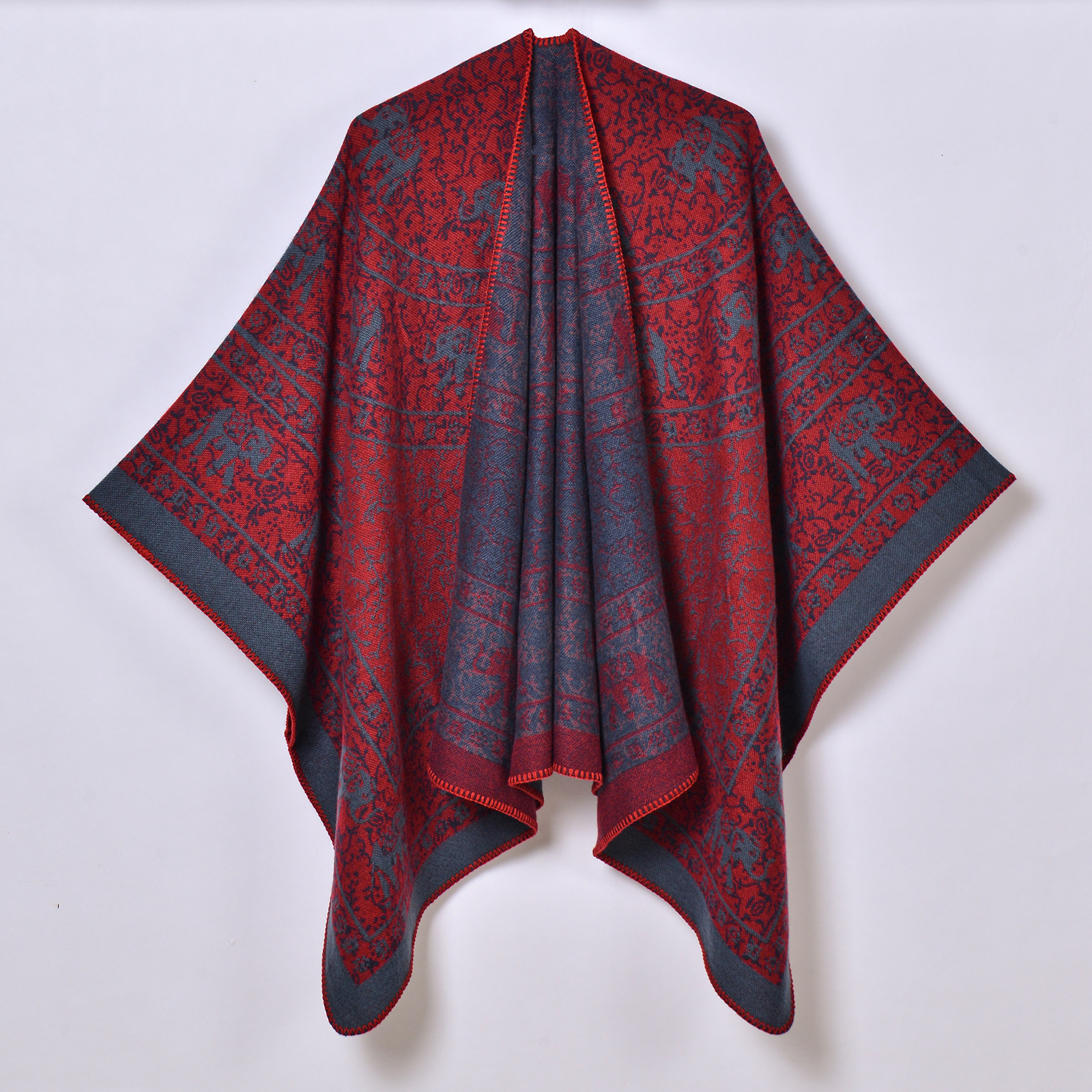 Ethnic Style Thickened Warm Shawl for Women Embroidered Split Cape Knitted Outerwear Hot Sale