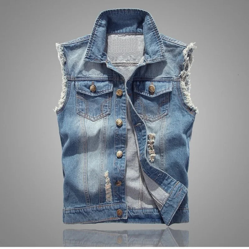 Cowboy vest mens spring and autumn slim fit denim jacket casual sleeveless top with two chest pockets 251017
