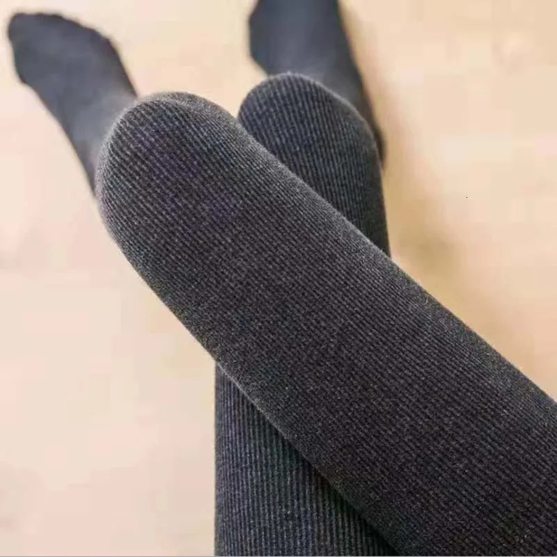 Winter Women Leggings Plus Velvet 350g Fleece Thicken High Waist Pantyhose Solid Vertical Striped Elastic Warm Tights 251018