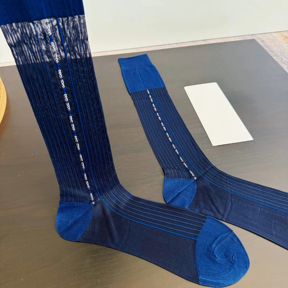 Man Socks Men Transparent Sexy Stockings Ultrathin Hight Tube Socks Sheer Elastic Striped Business Socks Formal Stockings 251023