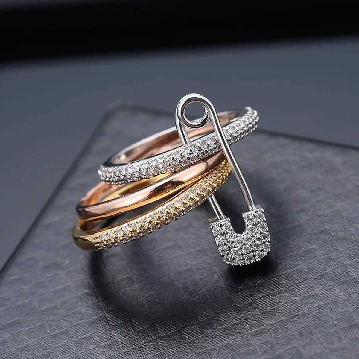 Pin Ring Three Layer Zircon Series Hip Hop Style Stainless Steel New Year Gift Party Jewelry RingXJ251025