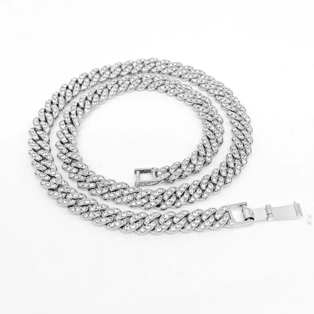 9MM Hip Hop Men Women Prong Cuban Link Chain Necklace Bling Iced Out 1 Row Rhinestone Paved Miami Cuban Chain Jewelry Gift 251013
